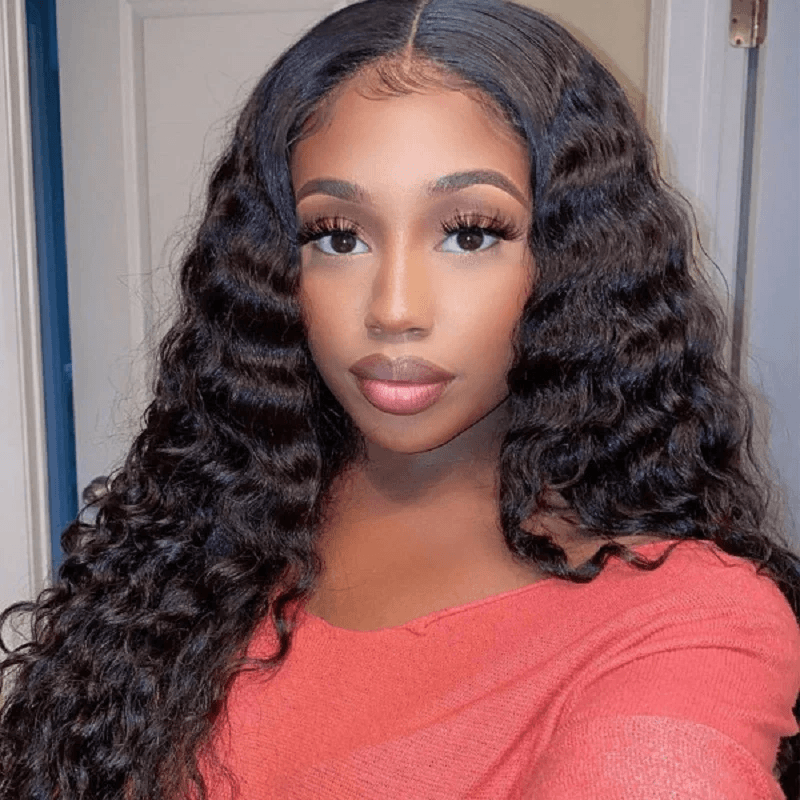 Transparent lace closure wigs Loose Deep wave natural black colored 10inches to 32inches