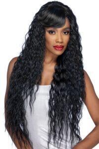 Fringe Bang Wig Water Wave Human Hair Wigs 220% Density Natural Black Wig