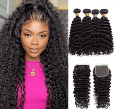 Wholesale Deep Wave Hair Bundles With 4*4 Lace Closure,100% Best Premium Virgin Human Hair